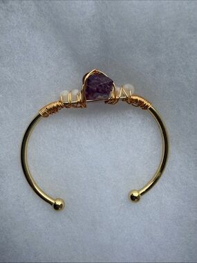 Gold-Tone Amethyst Wire-Wrapped Cuff Bracelet